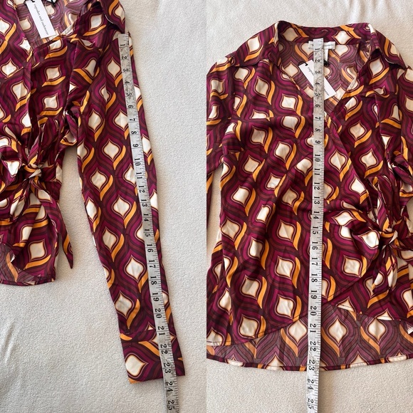 NWT Cupcakes & Cashmere Retro Geo Print Faux Wrap Blouse XS - Picture 8 of 13